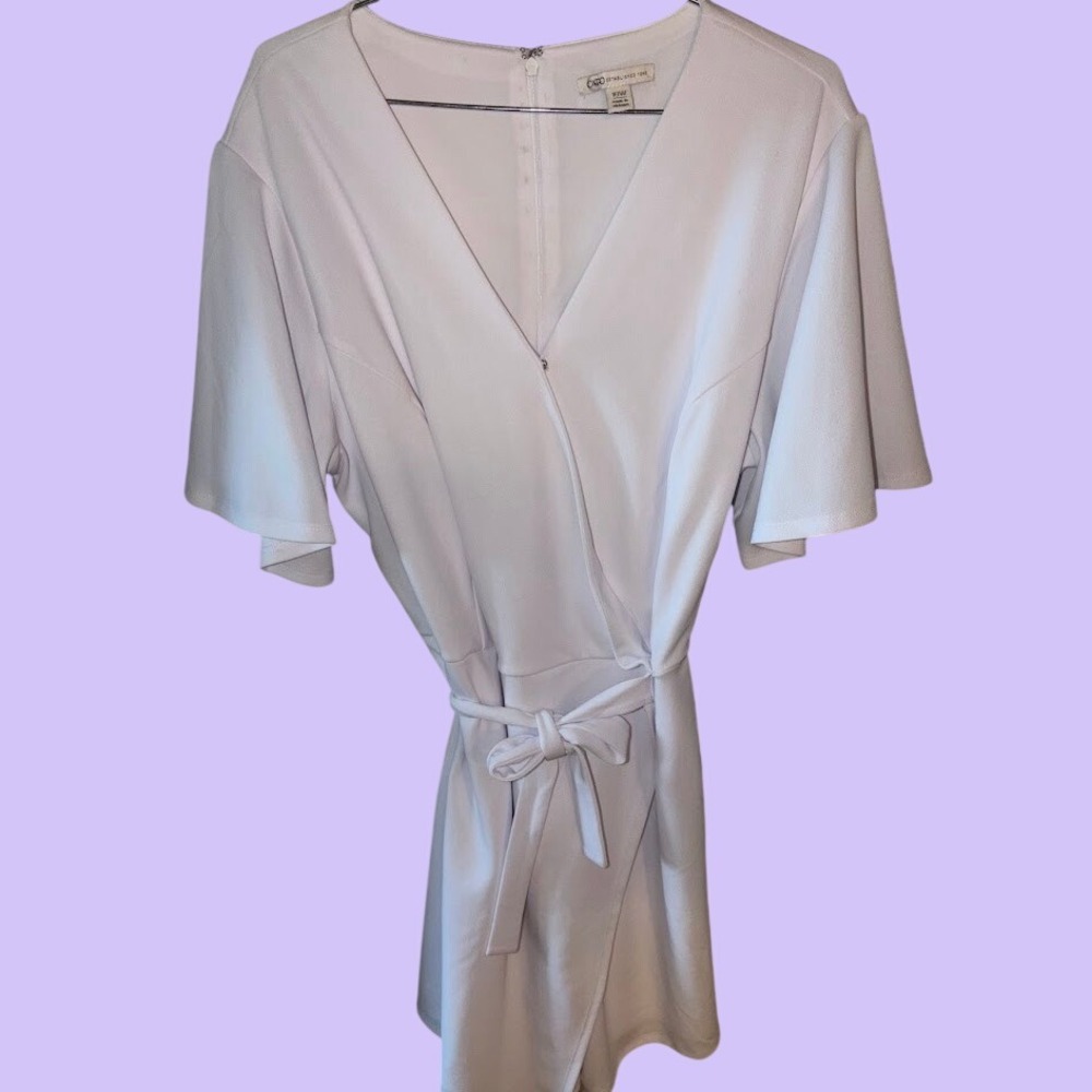 Cato Womens White V-Neck Short Sleeve Faux Wrap Dress Size 18W